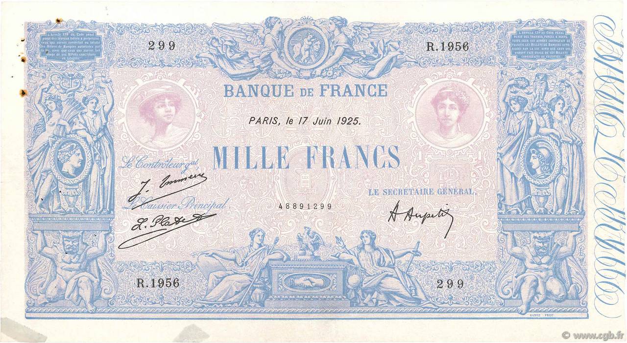 1000 Francs BLEU ET ROSE FRANCIA  1925 F.36.41 q.SPL