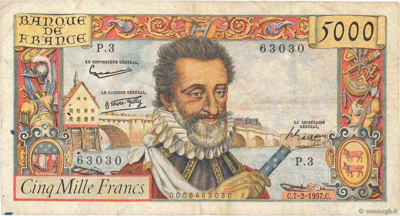 5000 Francs HENRI IV FRANCIA  1957 F.49.01 BC