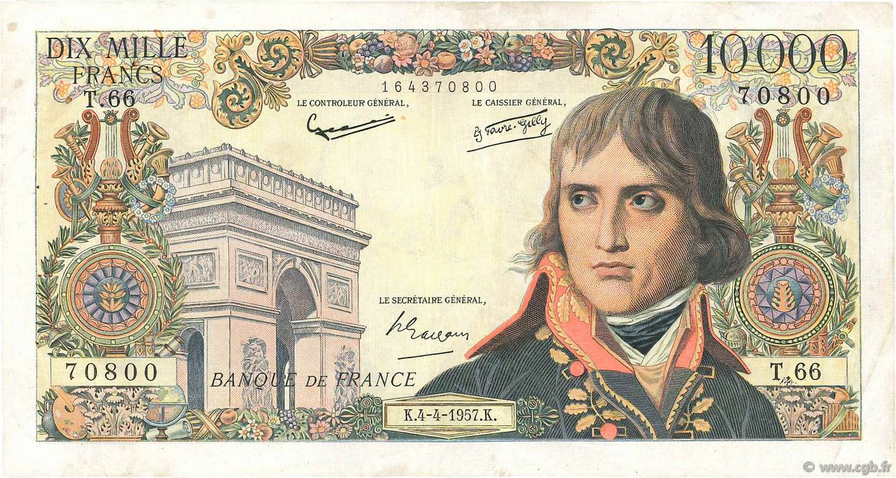 10000 Francs BONAPARTE FRANCIA  1957 F.51.07 MBC