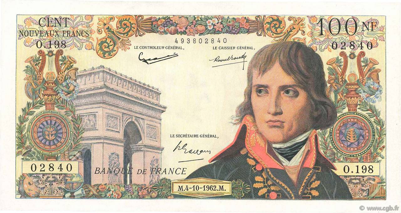 100 Nouveaux Francs BONAPARTE FRANCE  1962 F.59.17 XF+