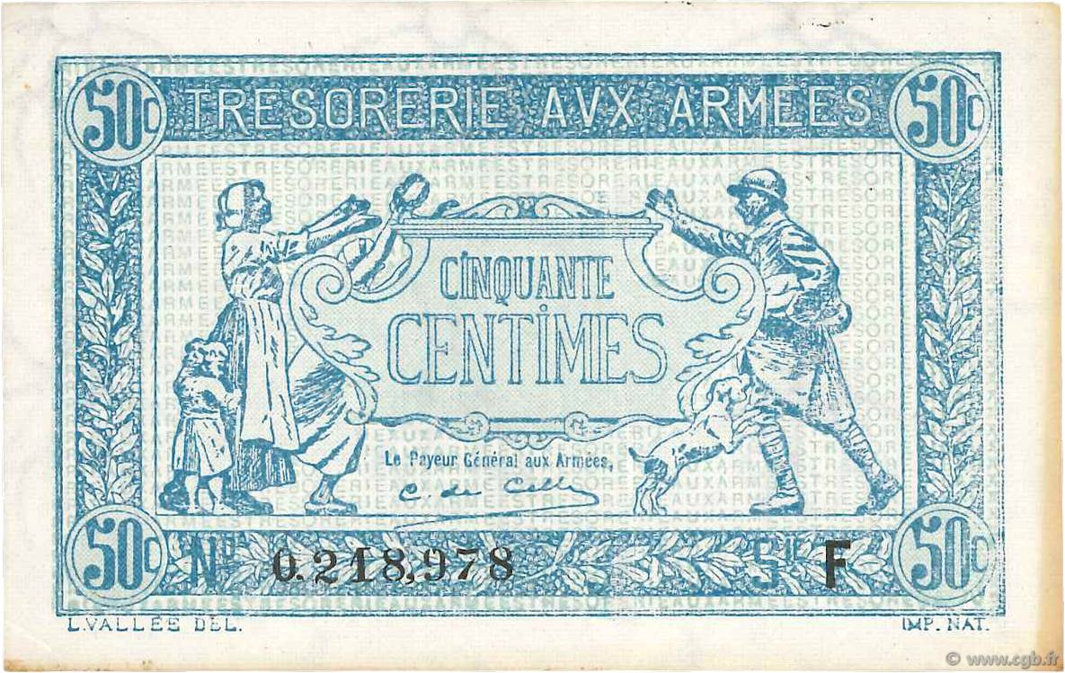50 Centimes TRÉSORERIE AUX ARMÉES 1917 FRANKREICH  1917 VF.01.06 VZ+