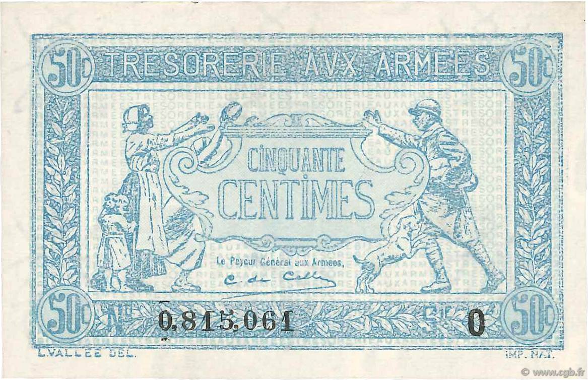 50 Centimes TRÉSORERIE AUX ARMÉES 1917 FRANCIA  1917 VF.01.15 SC