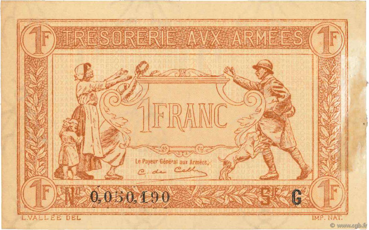 1 Franc TRÉSORERIE AUX ARMÉES 1917 FRANKREICH  1917 VF.03.07 SS