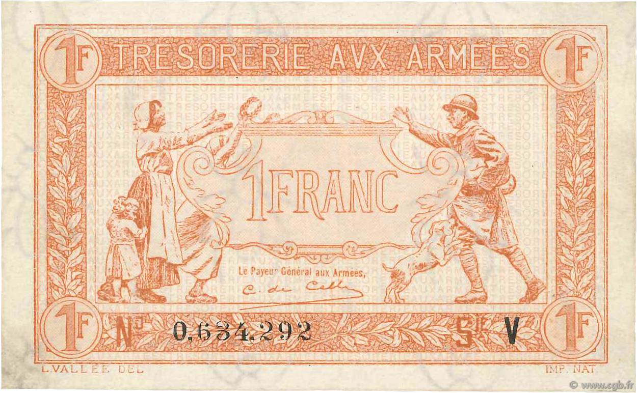 1 Franc TRÉSORERIE AUX ARMÉES 1919 FRANCIA  1919 VF.04.09 AU+