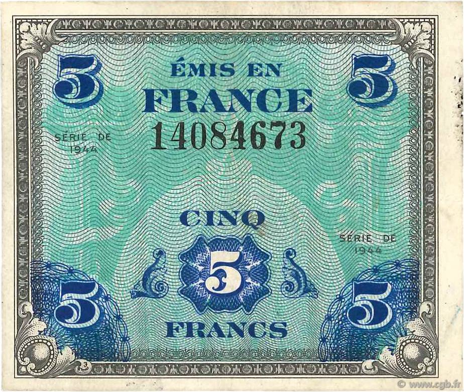 5 Francs DRAPEAU FRANCIA  1944 VF.17.01 q.SPL