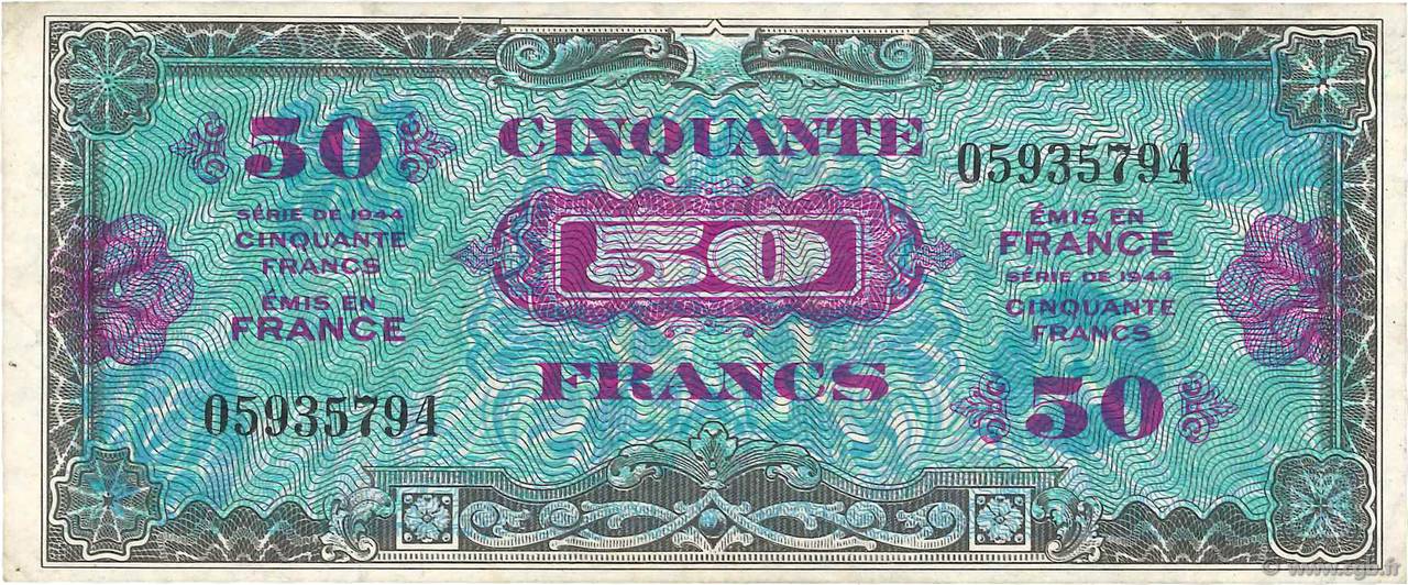 50 Francs DRAPEAU FRANCIA  1944 VF.19.01 BB