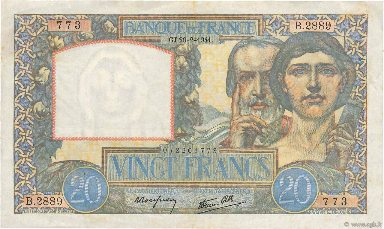 20 Francs TRAVAIL ET SCIENCE FRANKREICH  1941 F.12.12 fSS