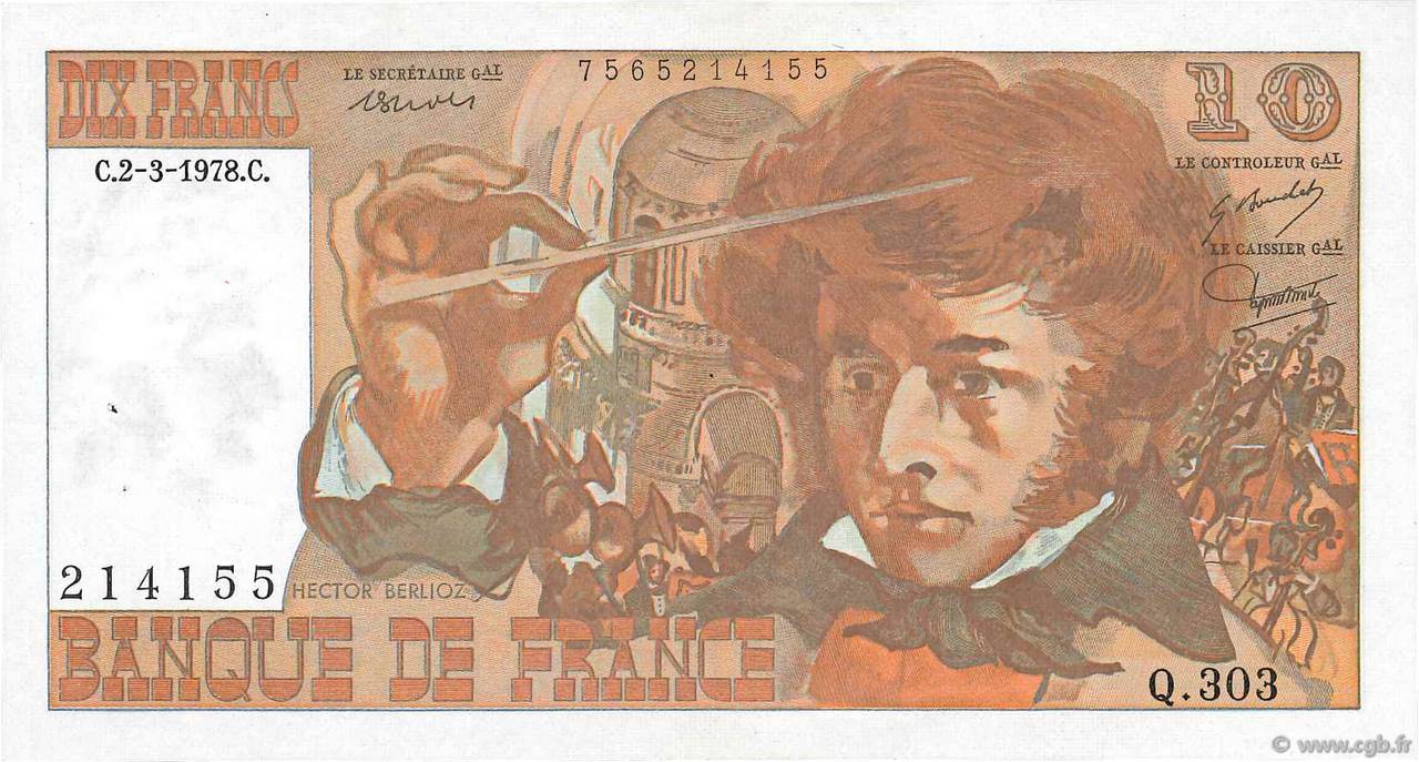 10 Francs BERLIOZ FRANCE  1978 F.63.23 XF+