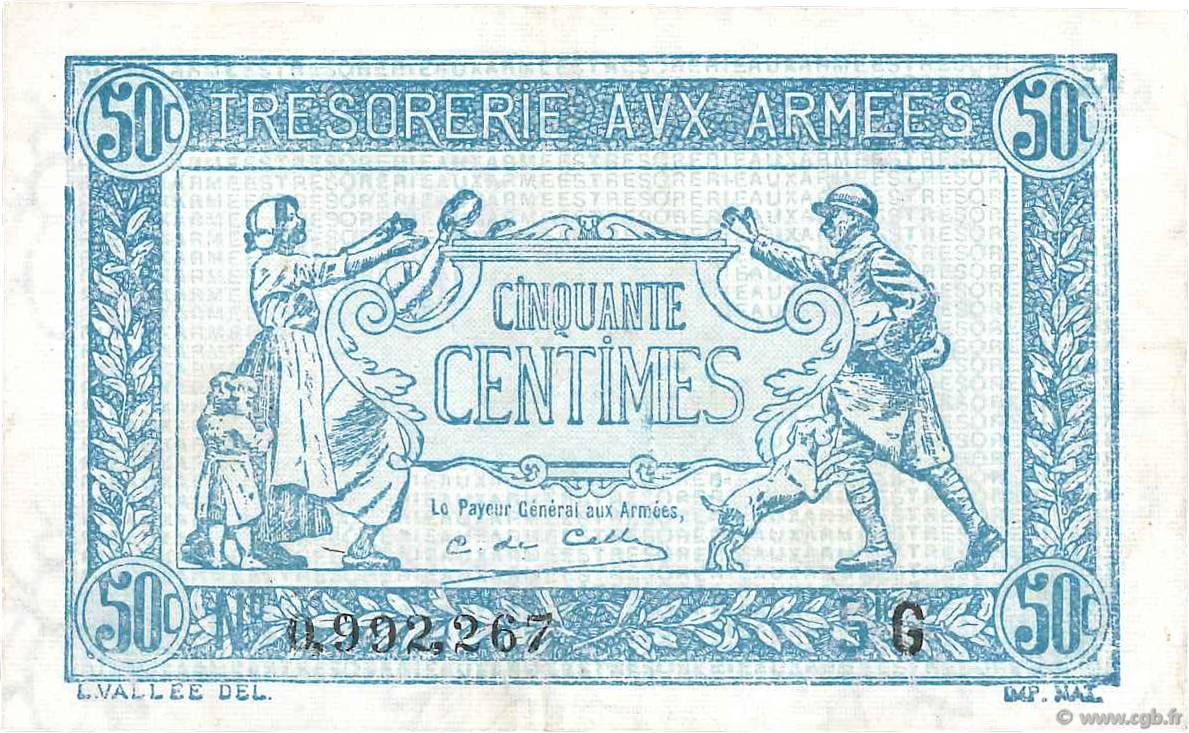50 Centimes TRÉSORERIE AUX ARMÉES 1917 FRANKREICH  1917 VF.01.07 fVZ