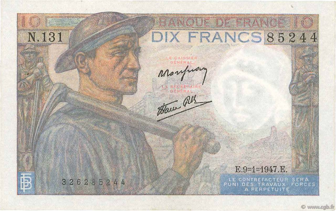 10 Francs MINEUR FRANCIA  1947 F.08.17 q.AU