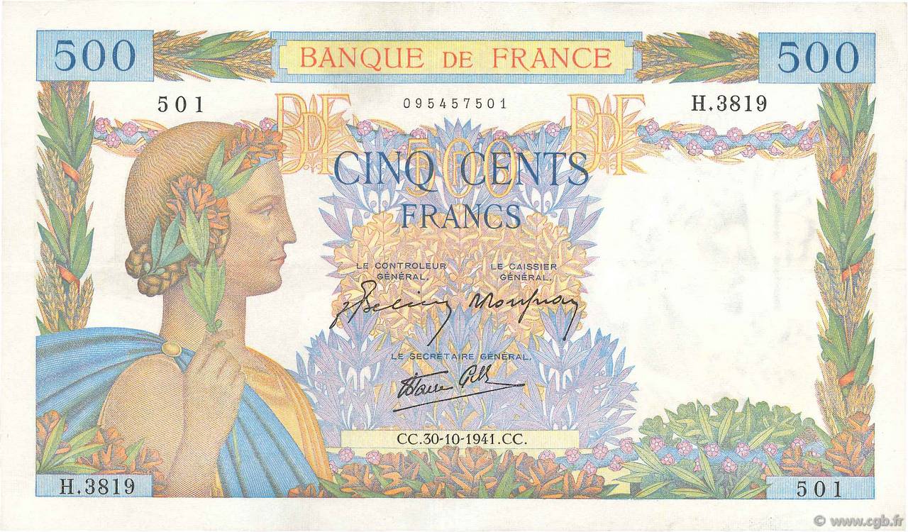 500 Francs LA PAIX FRANCIA  1941 F.32.23 SPL