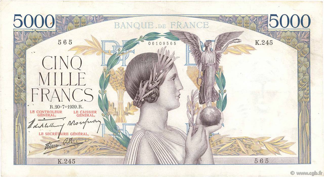 5000 Francs VICTOIRE Impression à plat FRANCIA  1939 F.46.08 BC+