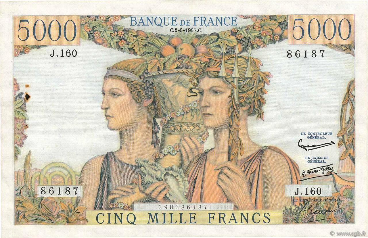 5000 Francs TERRE ET MER FRANCIA  1957 F.48.14 BB