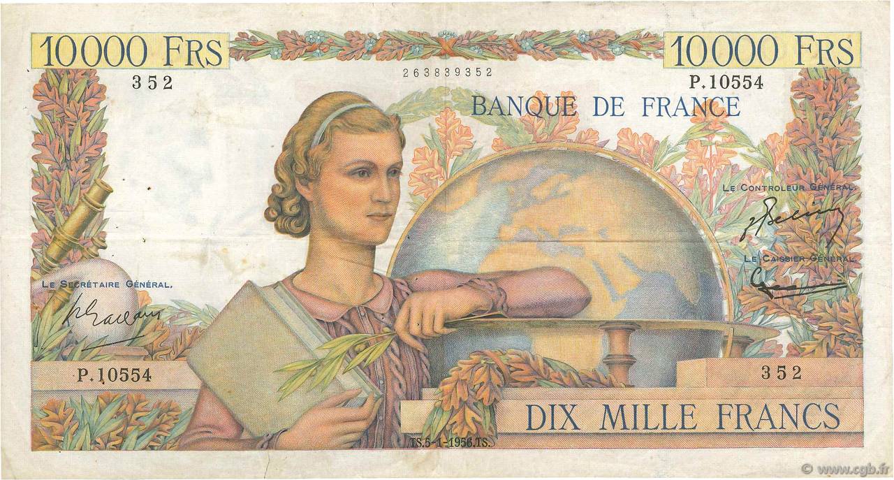 10000 Francs GÉNIE FRANÇAIS FRANCE  1956 F.50.78 F