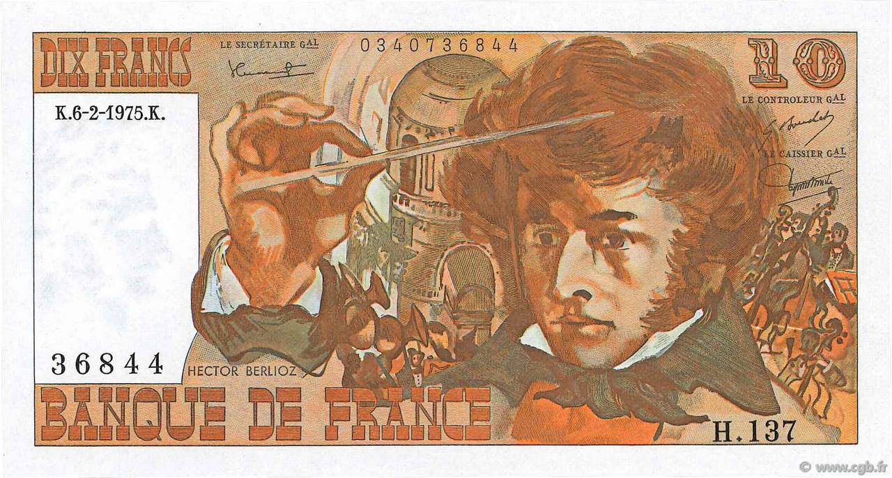 10 Francs BERLIOZ FRANCIA  1975 F.63.08 FDC
