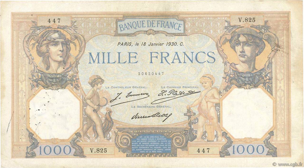 1000 Francs CÉRÈS ET MERCURE FRANCIA  1930 F.37.04 BC