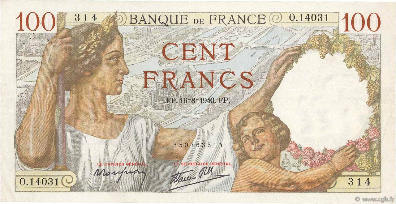 100 Francs SULLY FRANCIA  1940 F.26.36 BB