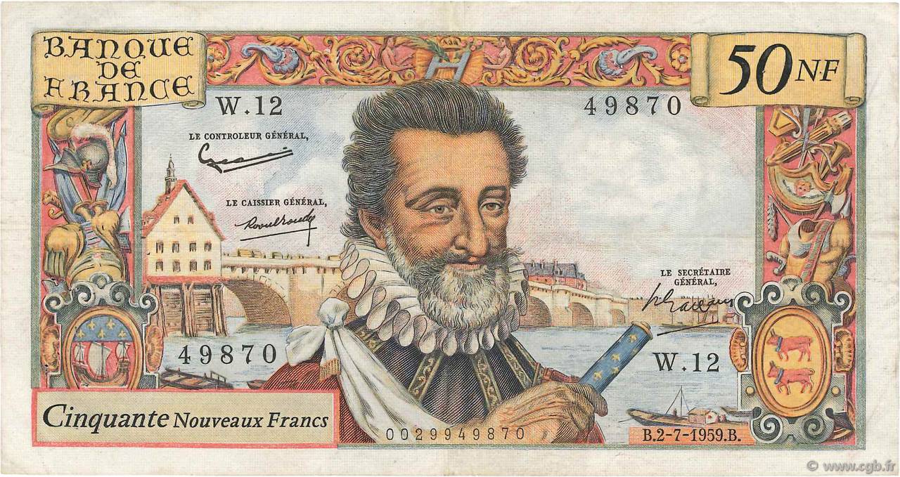 50 Nouveaux Francs HENRI IV FRANCE  1959 F.58.01 F+