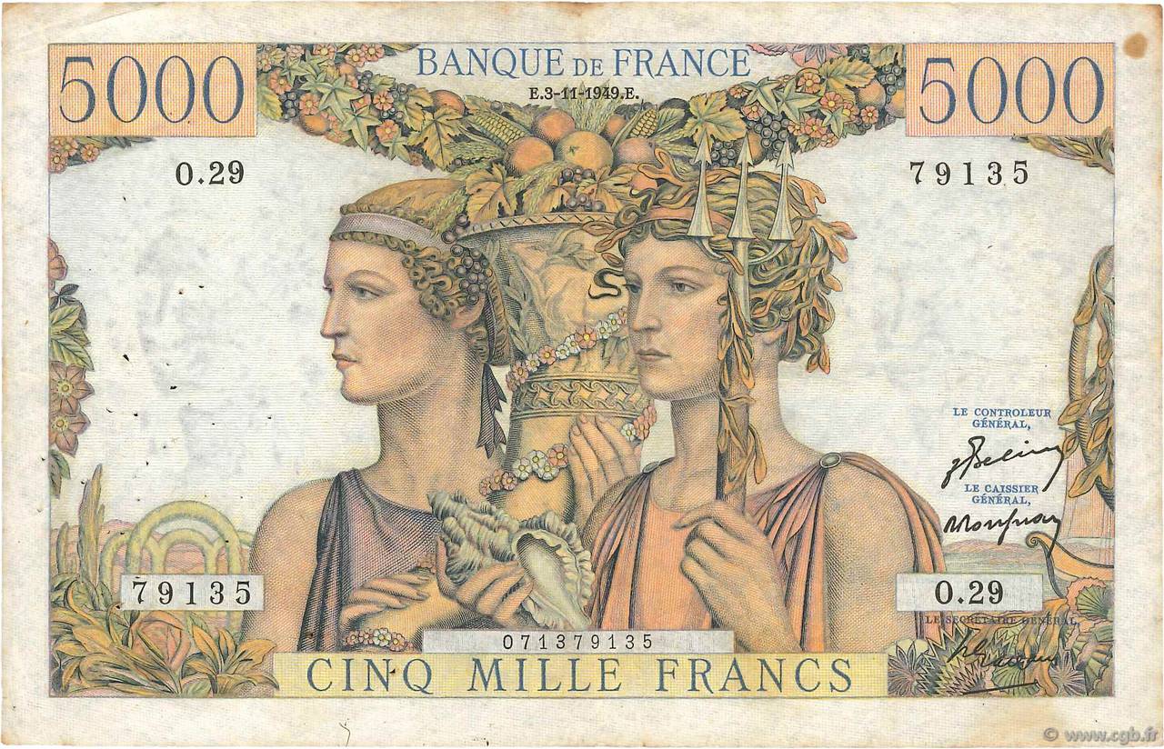 5000 Francs TERRE ET MER FRANKREICH  1949 F.48.02 S