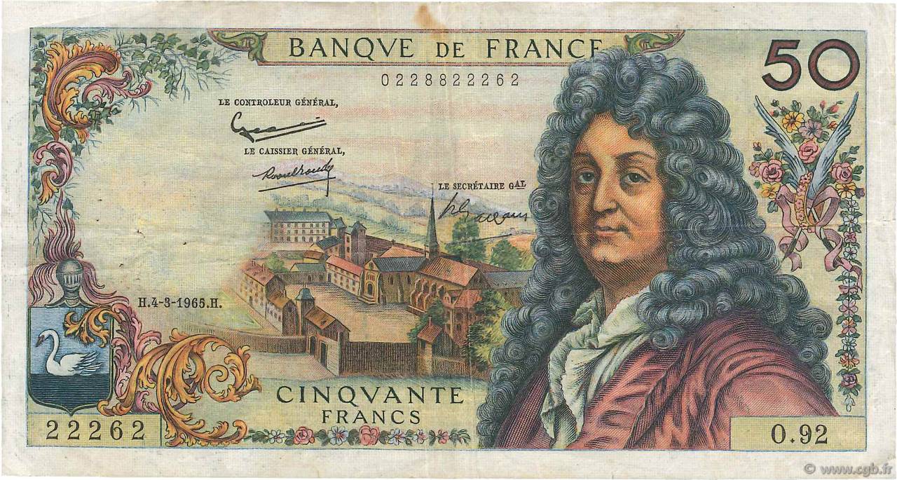 50 Francs RACINE FRANCIA  1965 F.64.08 BC
