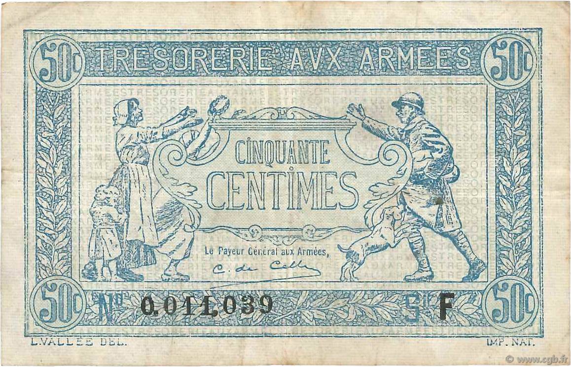50 Centimes TRÉSORERIE AUX ARMÉES 1917 FRANCIA  1917 VF.01.06 BC+