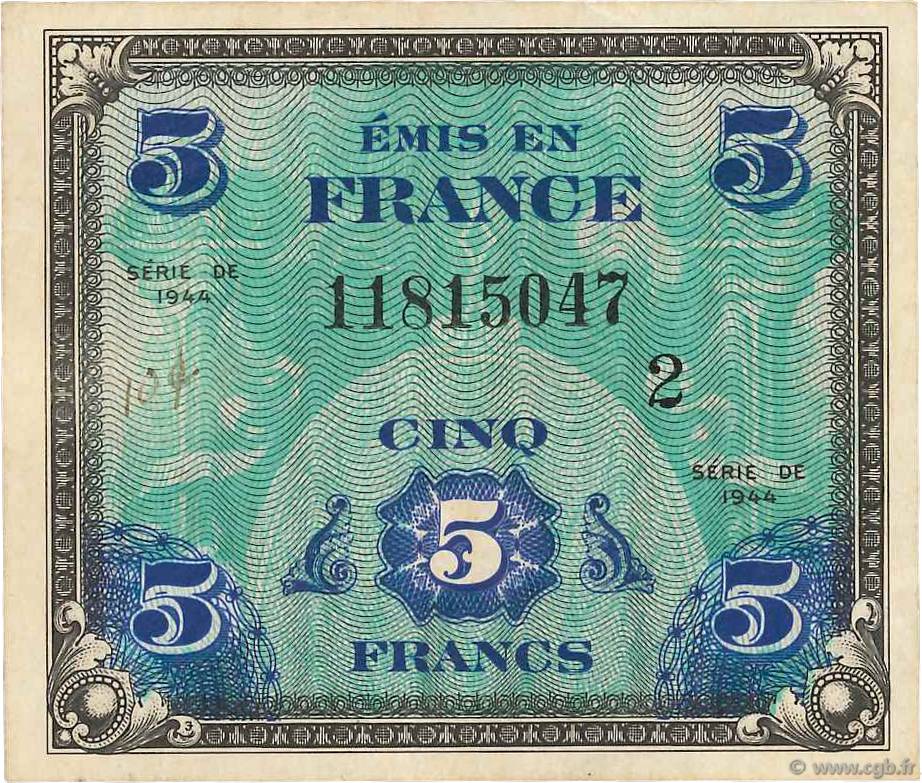 5 Francs DRAPEAU FRANCIA  1944 VF.17.02 q.SPL