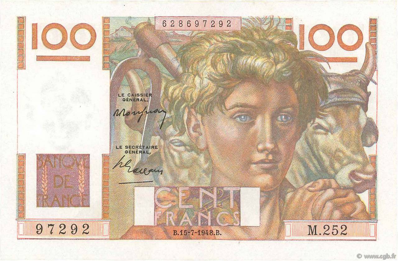 100 Francs JEUNE PAYSAN FRANKREICH  1948 F.28.19 fST