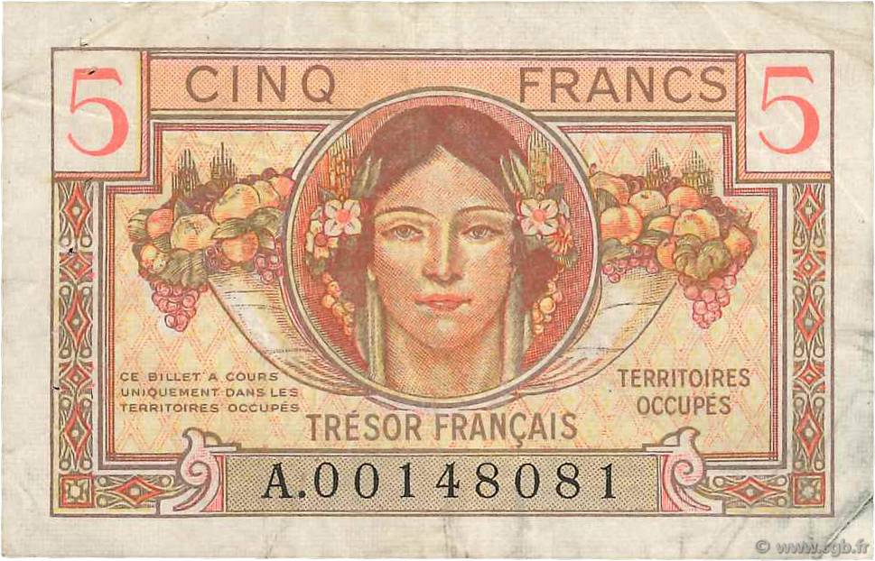 5 Francs TRÉSOR FRANÇAIS FRANCIA  1947 VF.29.01 BC