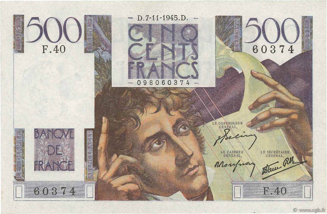 500 Francs CHATEAUBRIAND FRANCE  1945 F.34.03 AU-