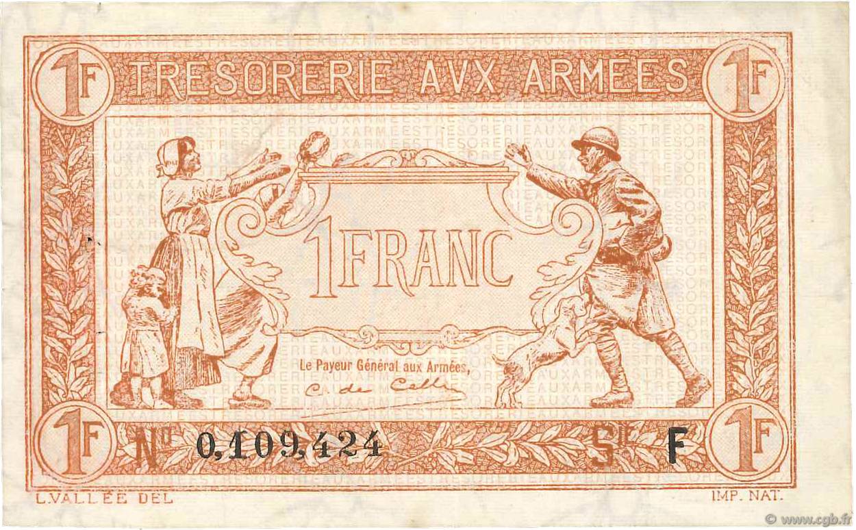 1 Franc TRÉSORERIE AUX ARMÉES 1917 FRANCE  1917 VF.03.06 VF