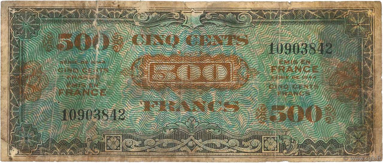 500 Francs DRAPEAU FRANKREICH  1944 VF.21.01 SGE