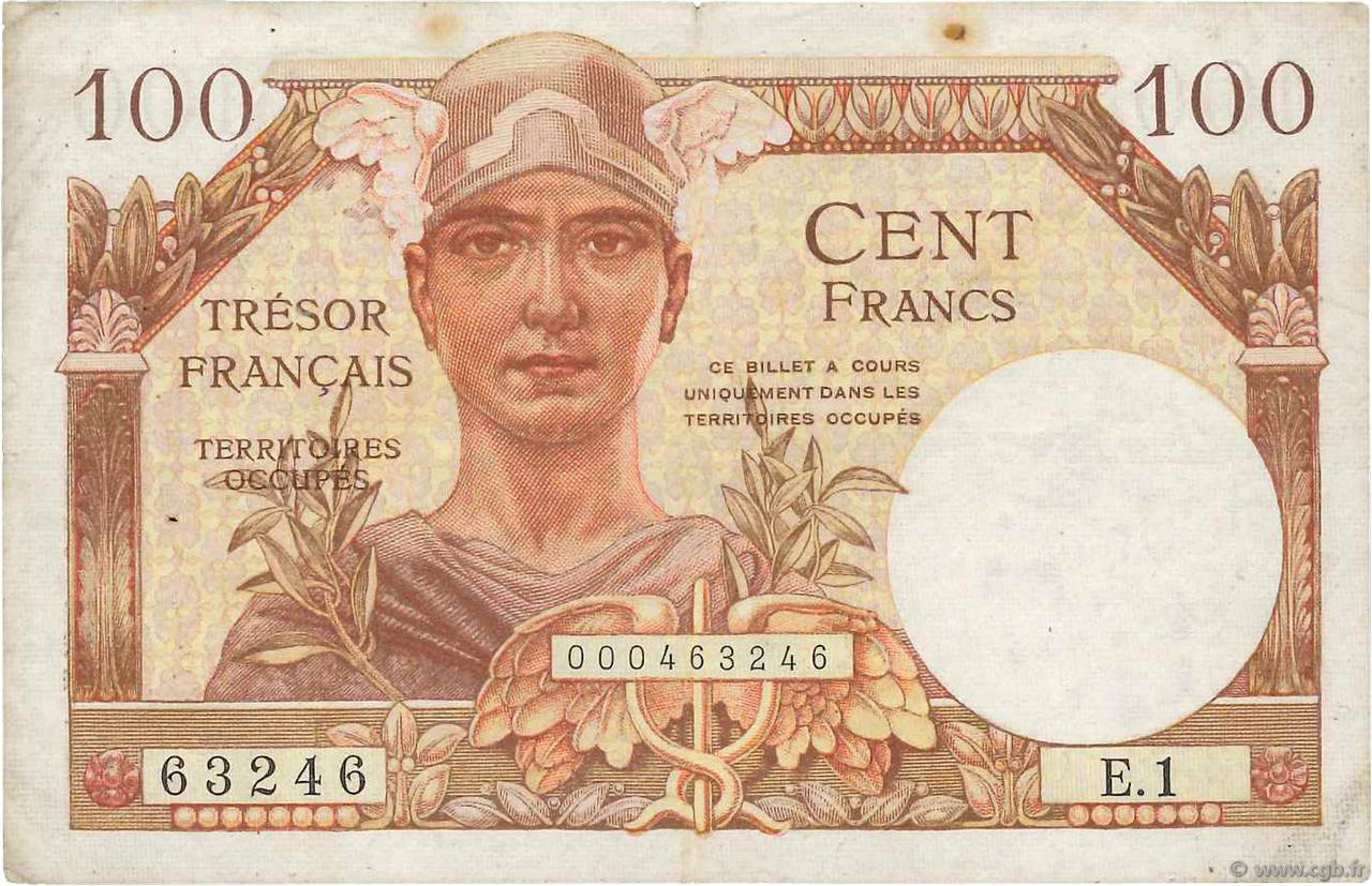 100 Francs TRÉSOR FRANÇAIS FRANCIA  1947 VF.32.01 BC+