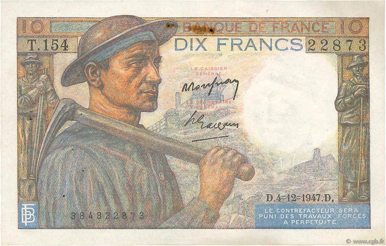 10 Francs MINEUR FRANCIA  1947 F.08.19 BB
