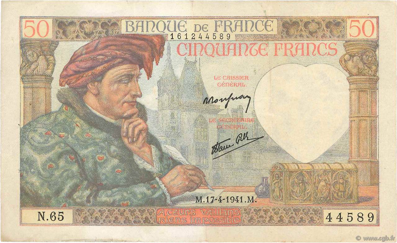 50 Francs JACQUES CŒUR FRANKREICH  1941 F.19.08 SS