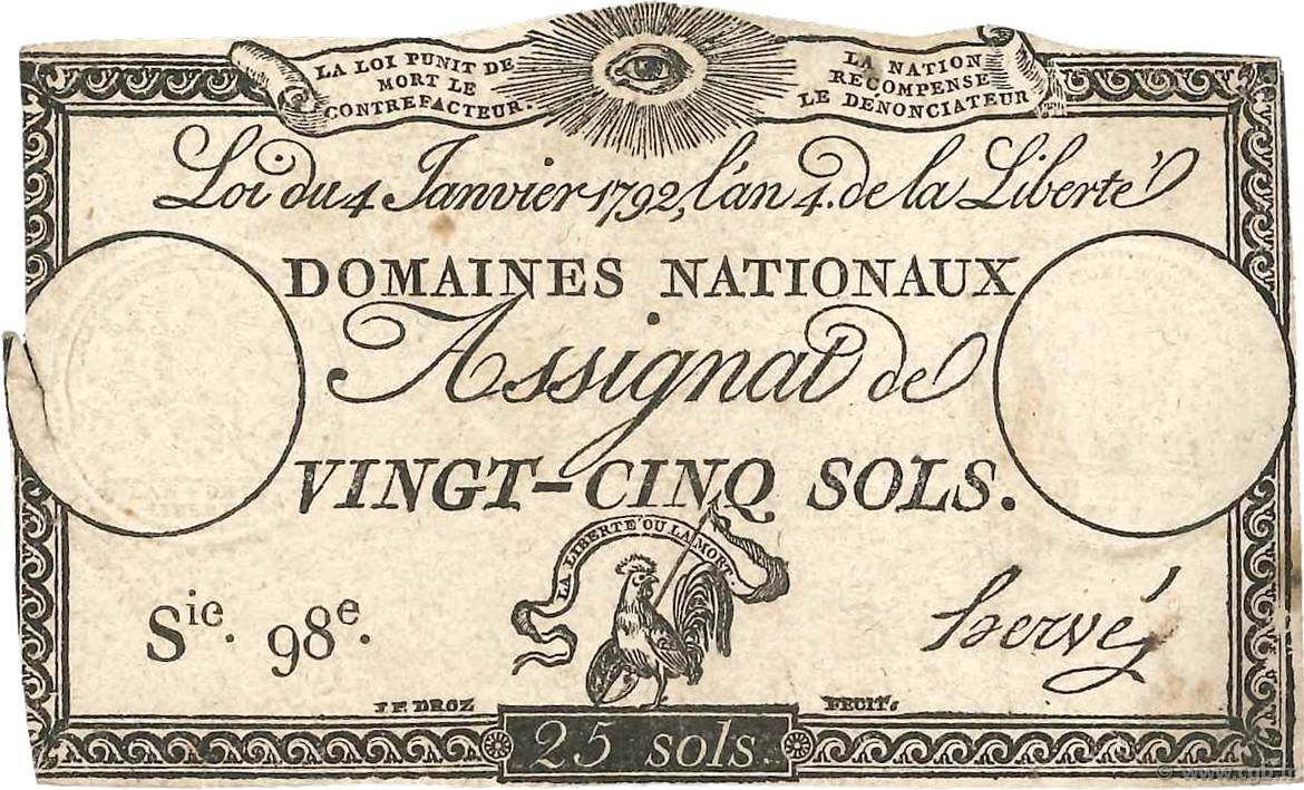 25 Sols FRANCE  1792 Ass.25a F
