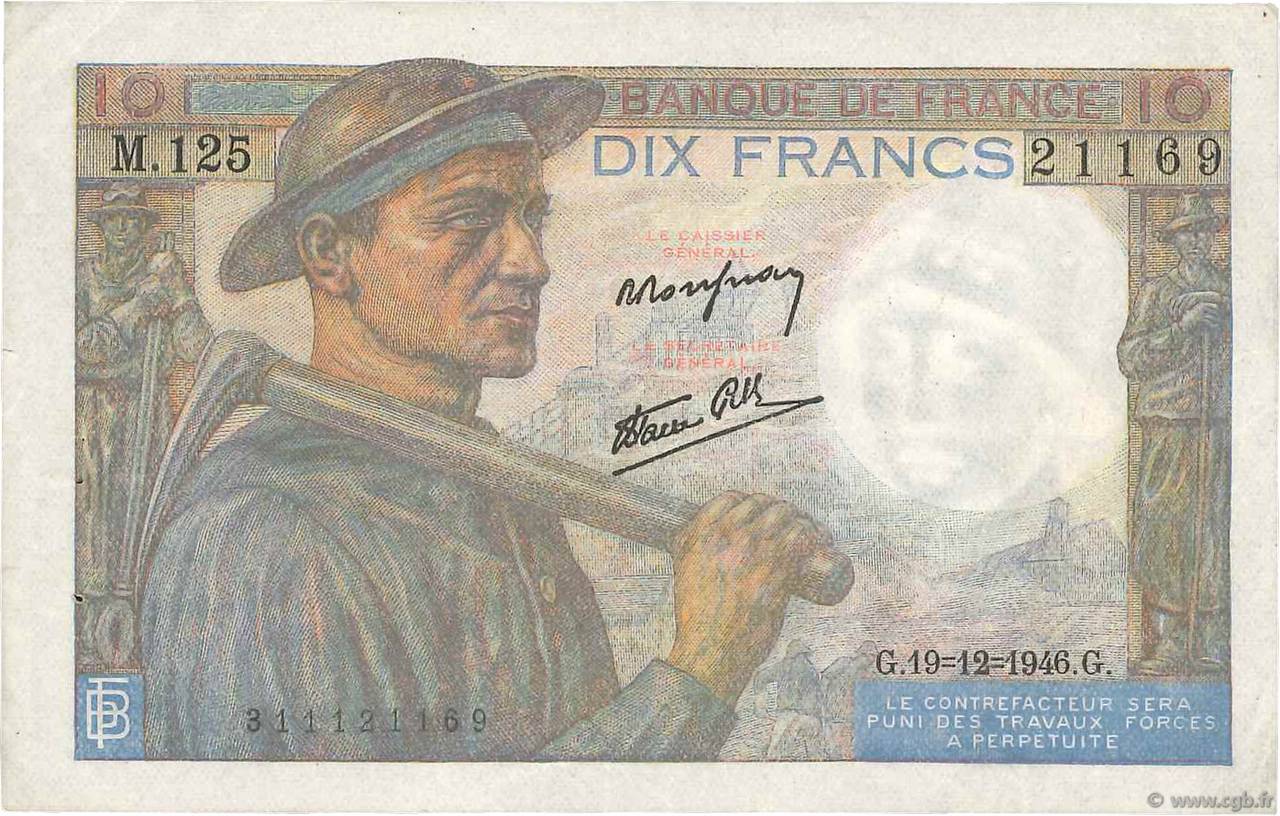 10 Francs MINEUR FRANCE  1946 F.08.16 VF