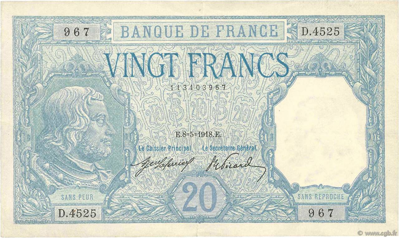 20 Francs BAYARD FRANCIA  1918 F.11.03 MBC