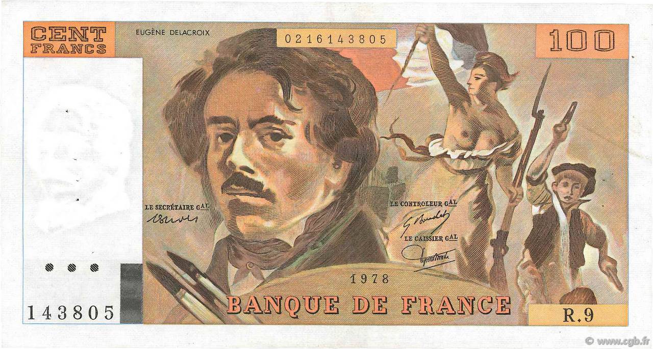 100 Francs DELACROIX modifié FRANCIA  1978 F.69.01g q.SPL