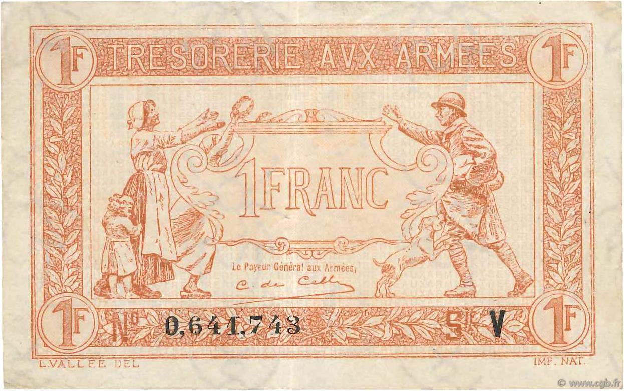 1 Franc TRÉSORERIE AUX ARMÉES 1919 FRANCIA  1919 VF.04.09 BB