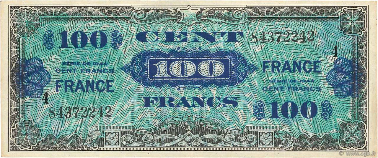 100 Francs FRANCE FRANCE  1945 VF.25.04 XF-