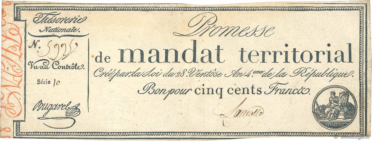 500 Francs avec série FRANKREICH  1796 Ass.62b SS