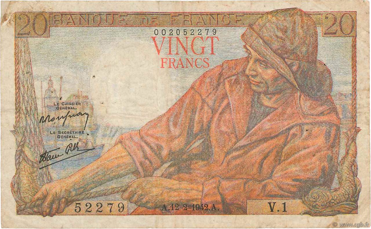 20 Francs PÊCHEUR FRANCIA  1942 F.13.01 BC