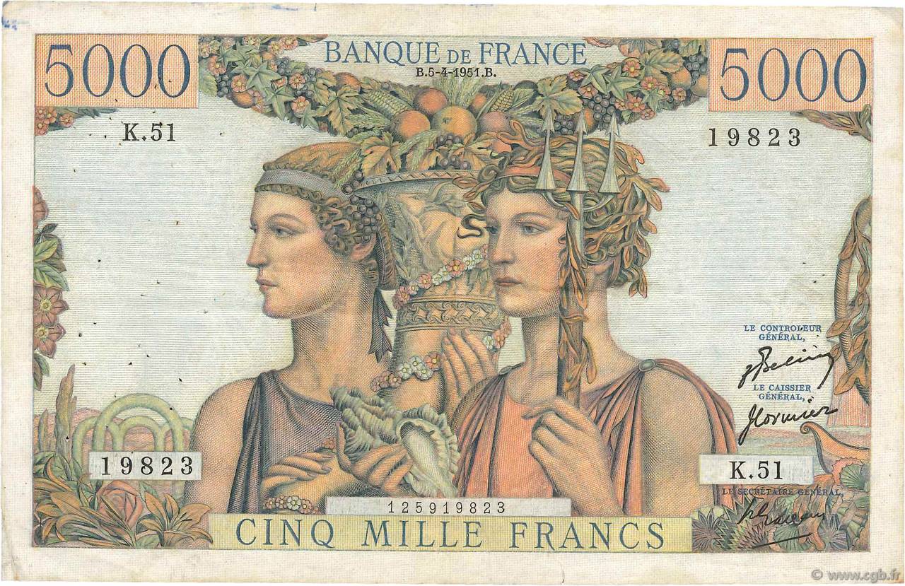 5000 Francs TERRE ET MER FRANCE  1951 F.48.04 F
