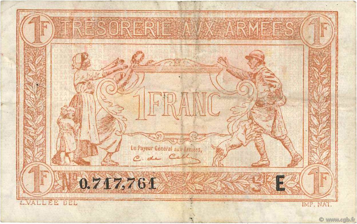 1 Franc TRÉSORERIE AUX ARMÉES 1917 FRANCIA  1917 VF.03.05 MB