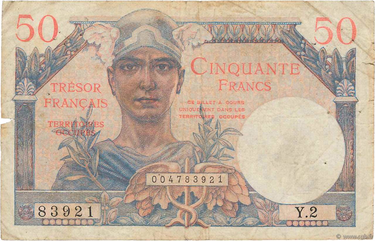 50 Francs TRÉSOR FRANÇAIS FRANCIA  1947 VF.31.02 q.MB