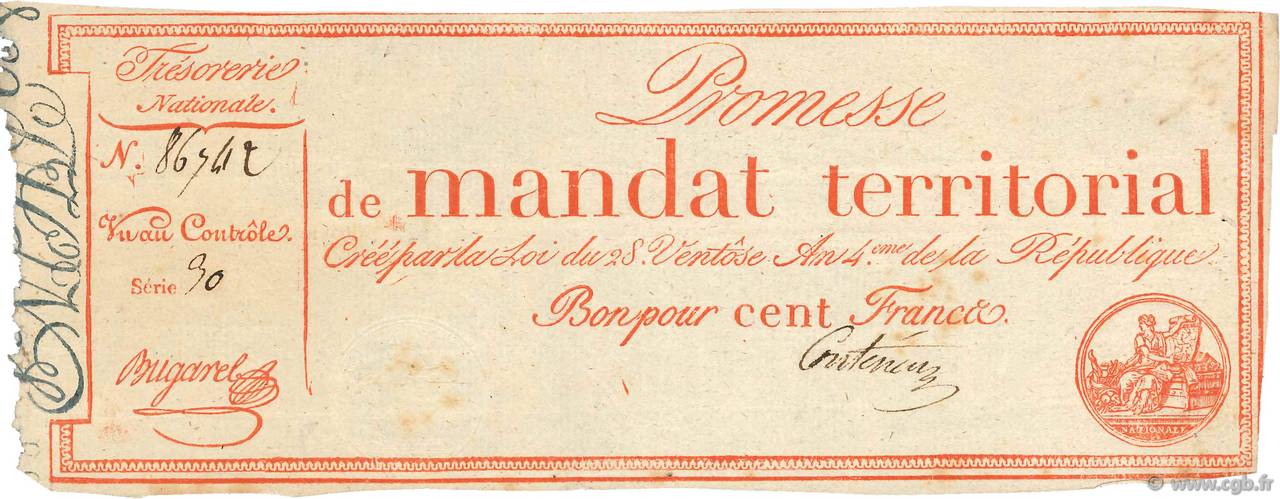 100 Francs avec série FRANCIA  1796 Ass.60b MBC