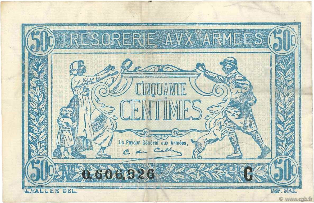 50 Centimes TRÉSORERIE AUX ARMÉES 1917 FRANCIA  1917 VF.01.03 BB