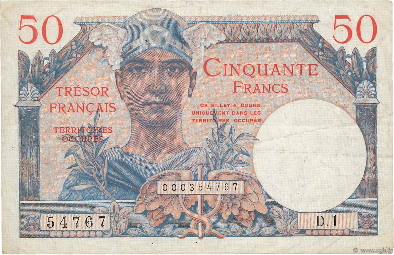 50 Francs TRÉSOR FRANÇAIS FRANKREICH  1947 VF.31.01 fSS