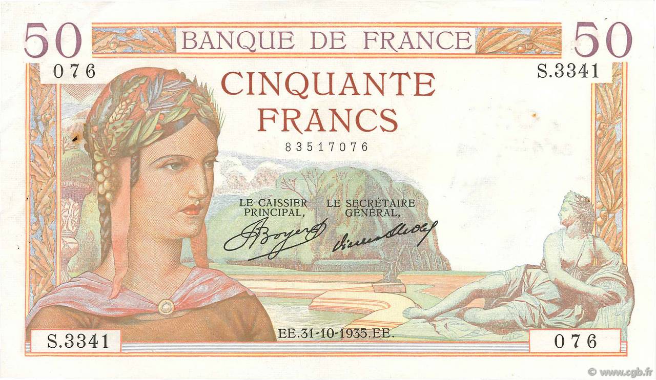 50 Francs CÉRÈS FRANCIA  1935 F.17.19 MBC