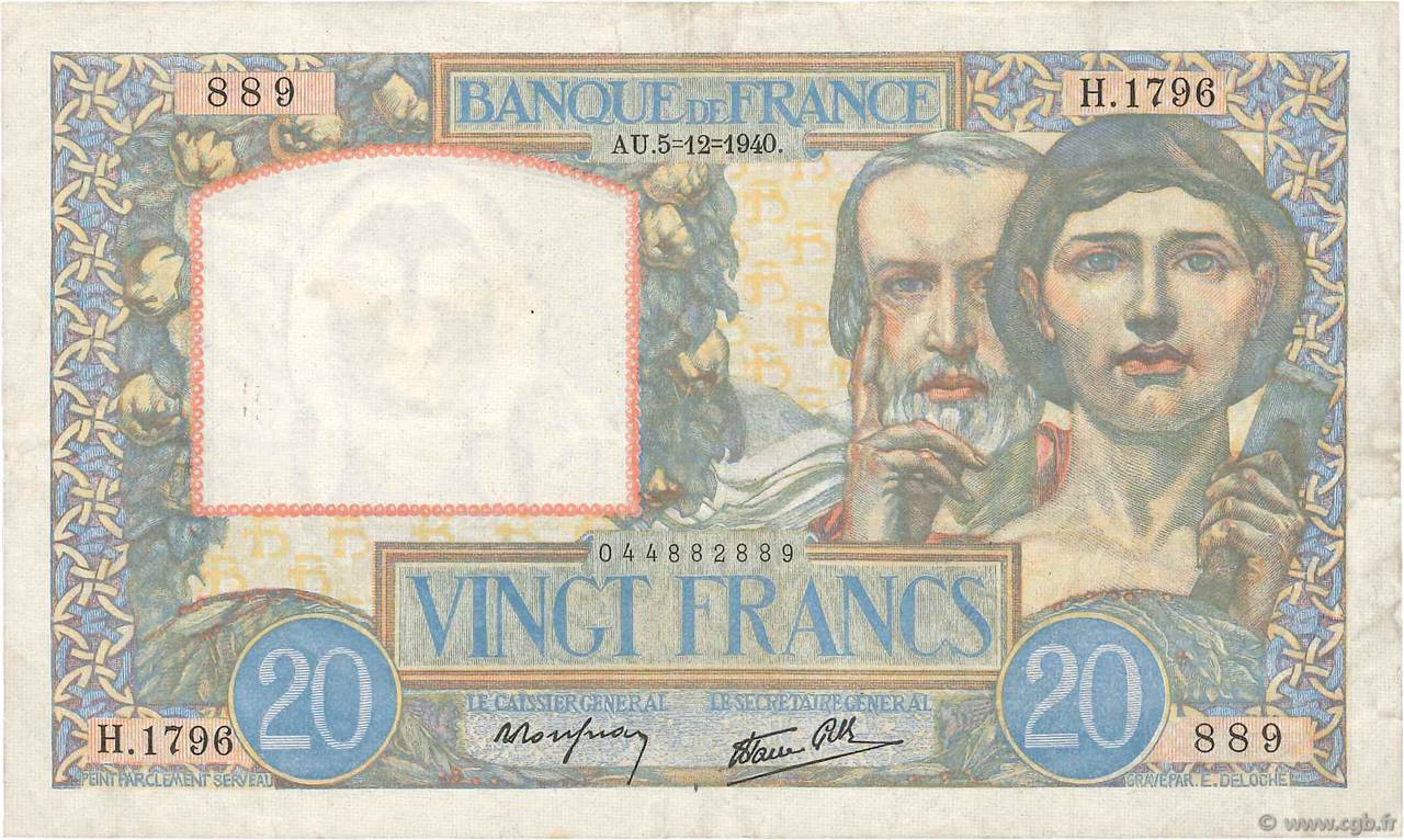 20 Francs TRAVAIL ET SCIENCE FRANCIA  1940 F.12.10 BB